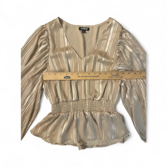 Express Gold Striped Blouse with balloon sleeves. WOMENS size m. - Picture 2 of 5